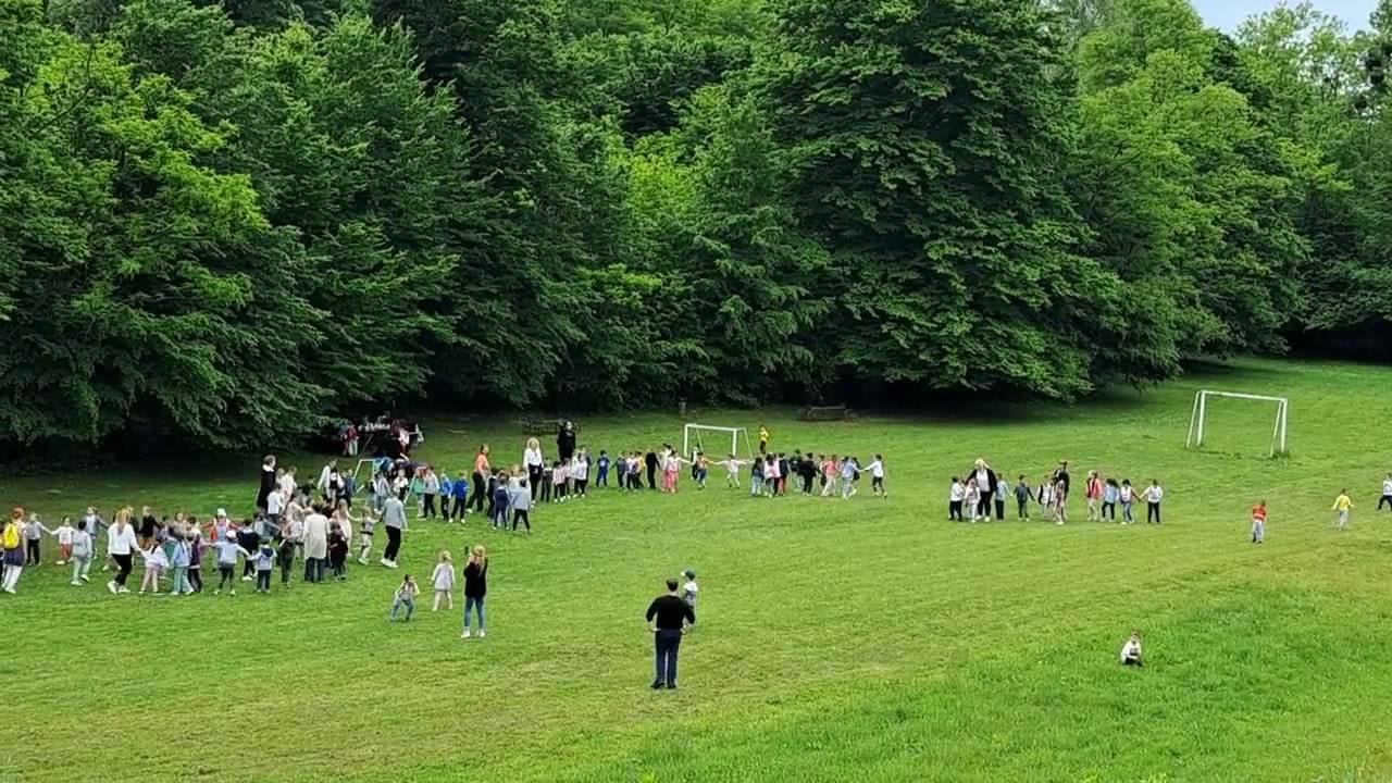 Deca igraju na livadi uz šumu